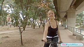 busty fit teen slut cycles around town